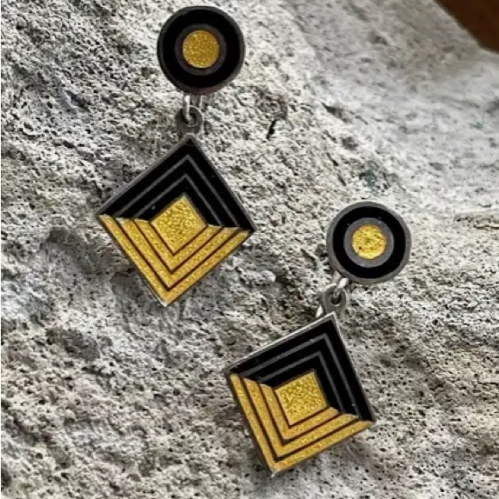 Margo De Taxco Art Deco Mid Century Black and Yellow Sterling Silver Mexico - Picture 2 of 6